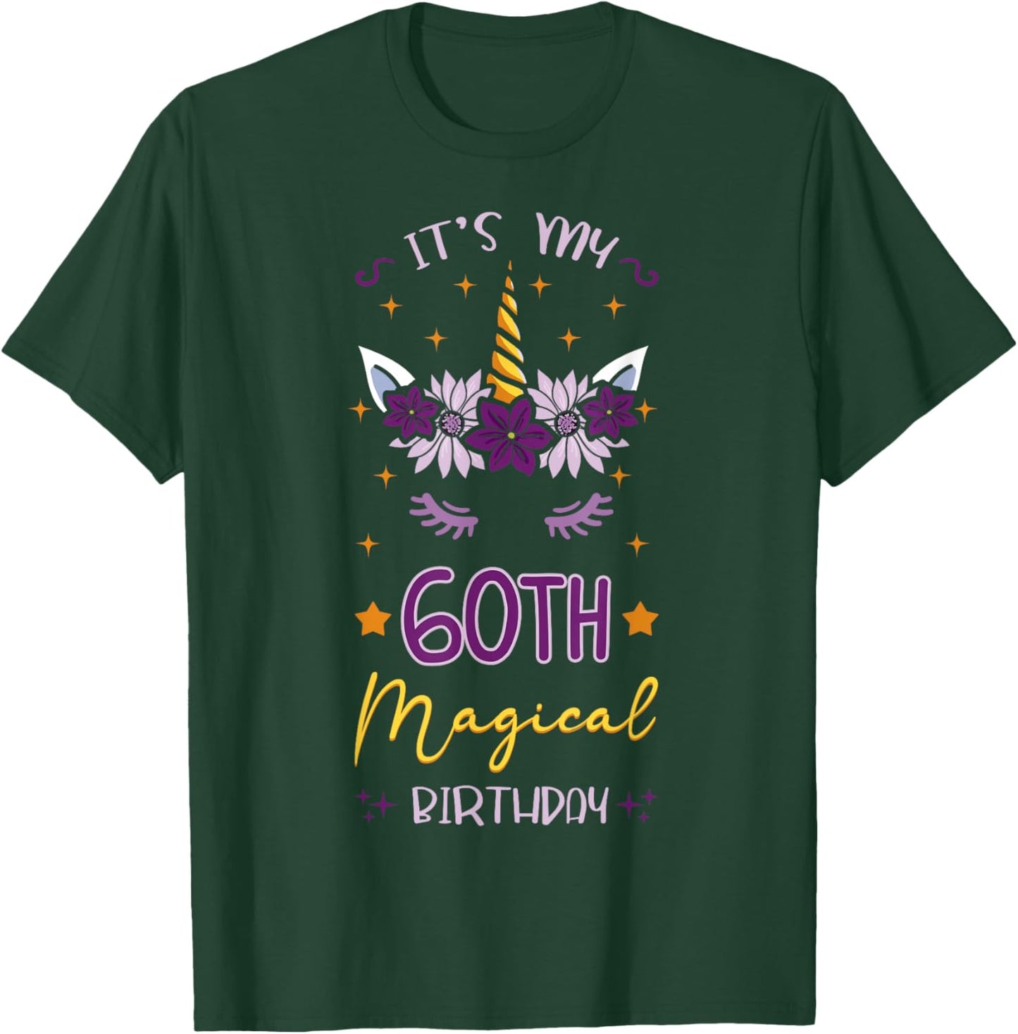It's My 60th Magical Birthday Unicorn Floral Horn Party T-Shirt - T-Shirt | Forest