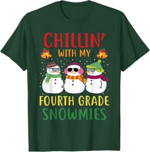 Chillin With My Fourth Grade Snowmies Christmas Teacher 4th T-Shirt - T-Shirt | Forest