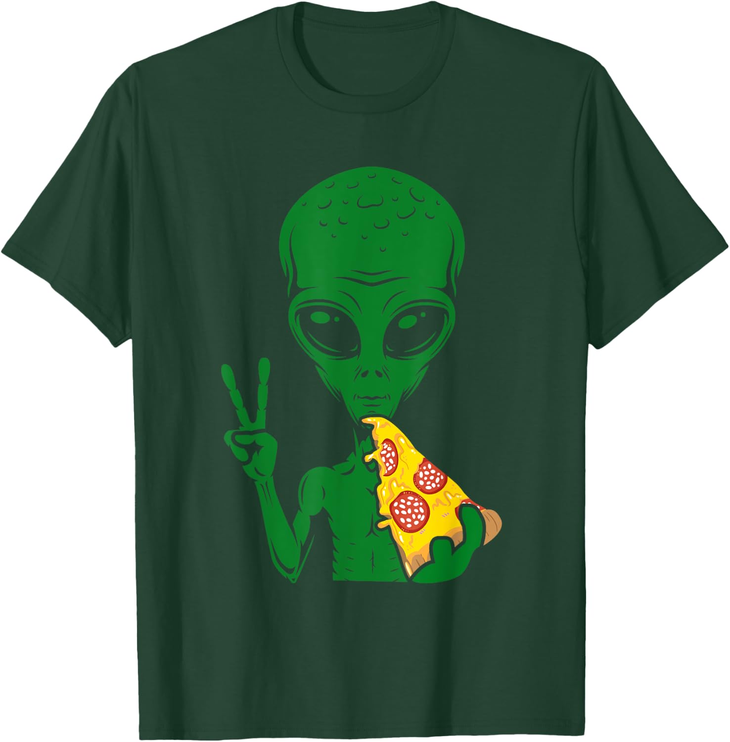 Funny Alien Head Eating Pizza UFO Extraterrestrial Small T-Shirt - T-Shirt | Forest
