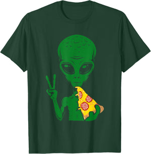Funny Alien Head Eating Pizza UFO Extraterrestrial Small T-Shirt - T-Shirt | Forest