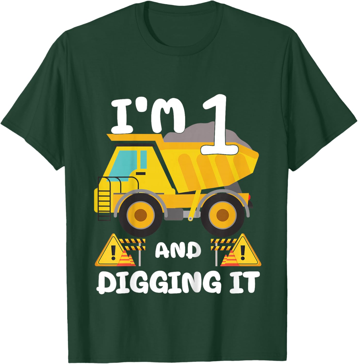 Kids 1st Birthday Construction Birthday Boy 1 Dump Truck BDay T-Shirt - T-Shirt | Forest