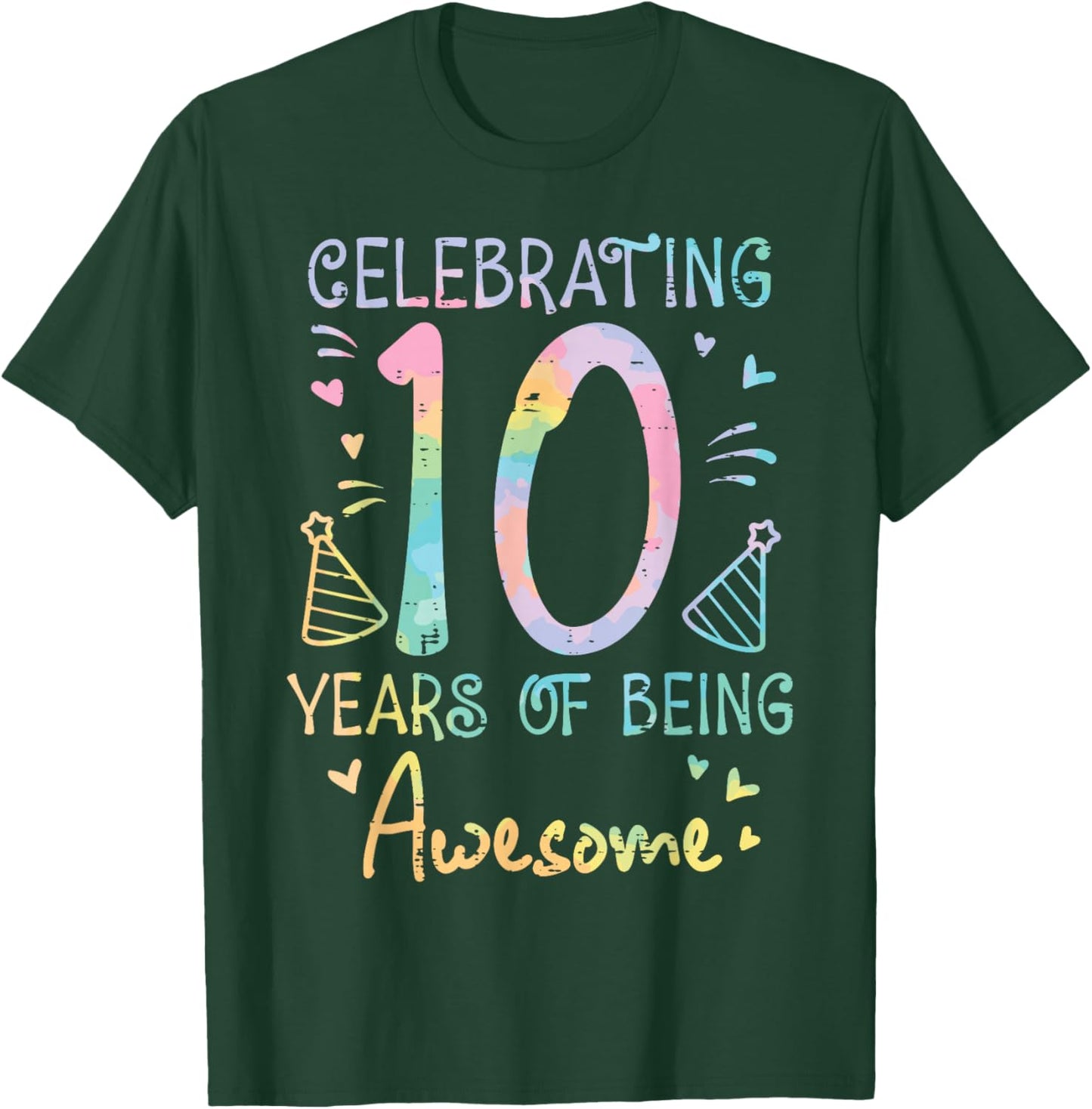 Celebrating 10 Years Being Awesome 10th Birthday Girls Kids T-Shirt - T-Shirt | Forest