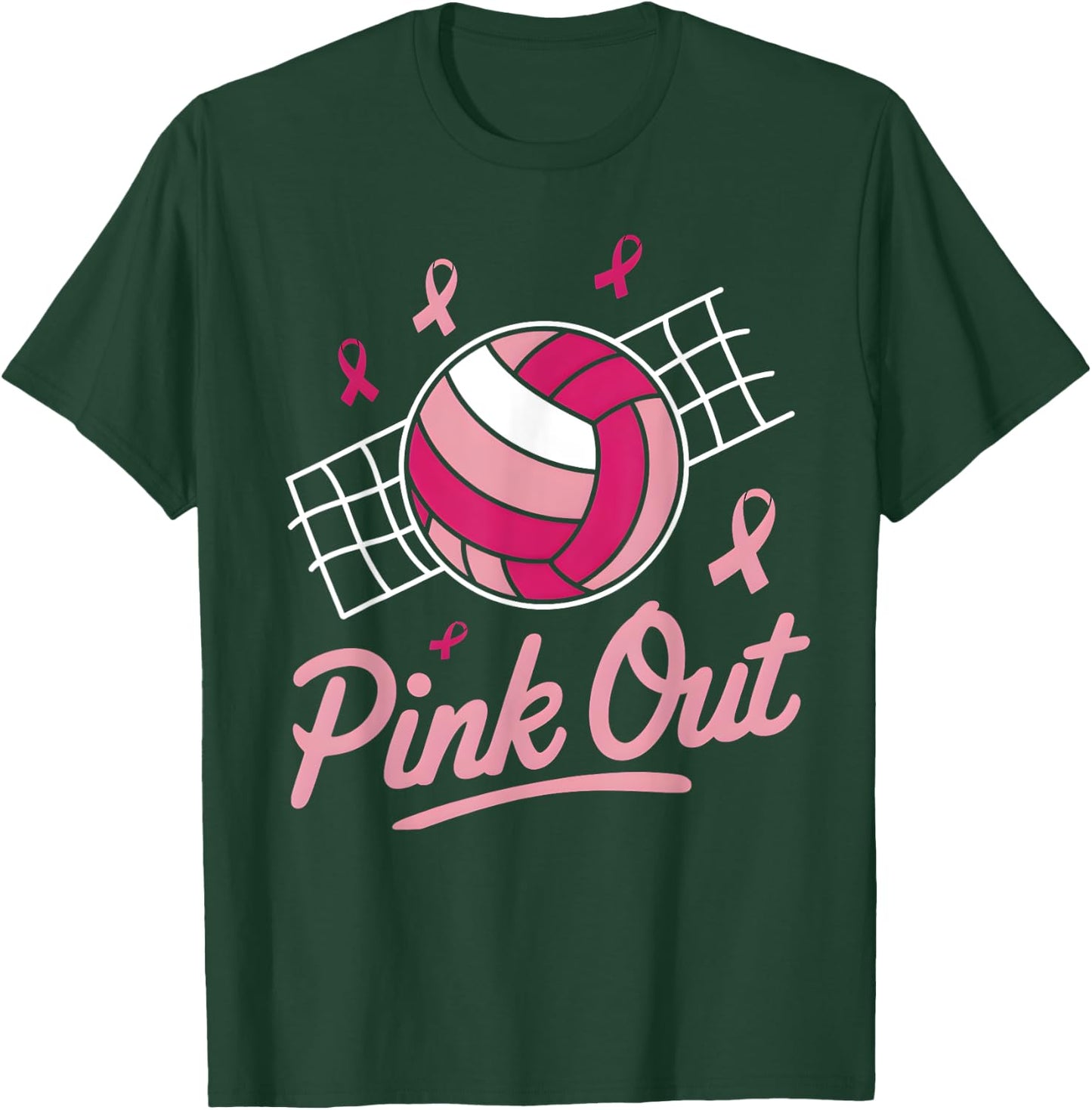 Volleyball Pink Out Breast Cancer Awareness Pink Ribbon T-Shirt - T-Shirt | Forest