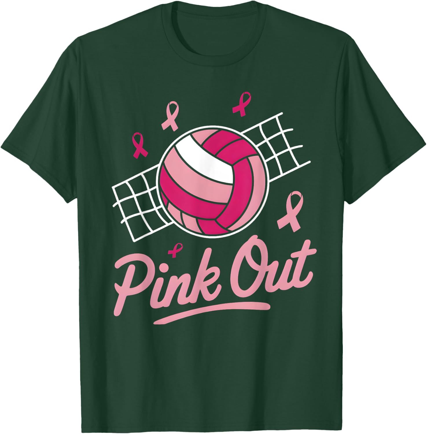 Volleyball Pink Out Breast Cancer Awareness Pink Ribbon T-Shirt - T-Shirt | Forest