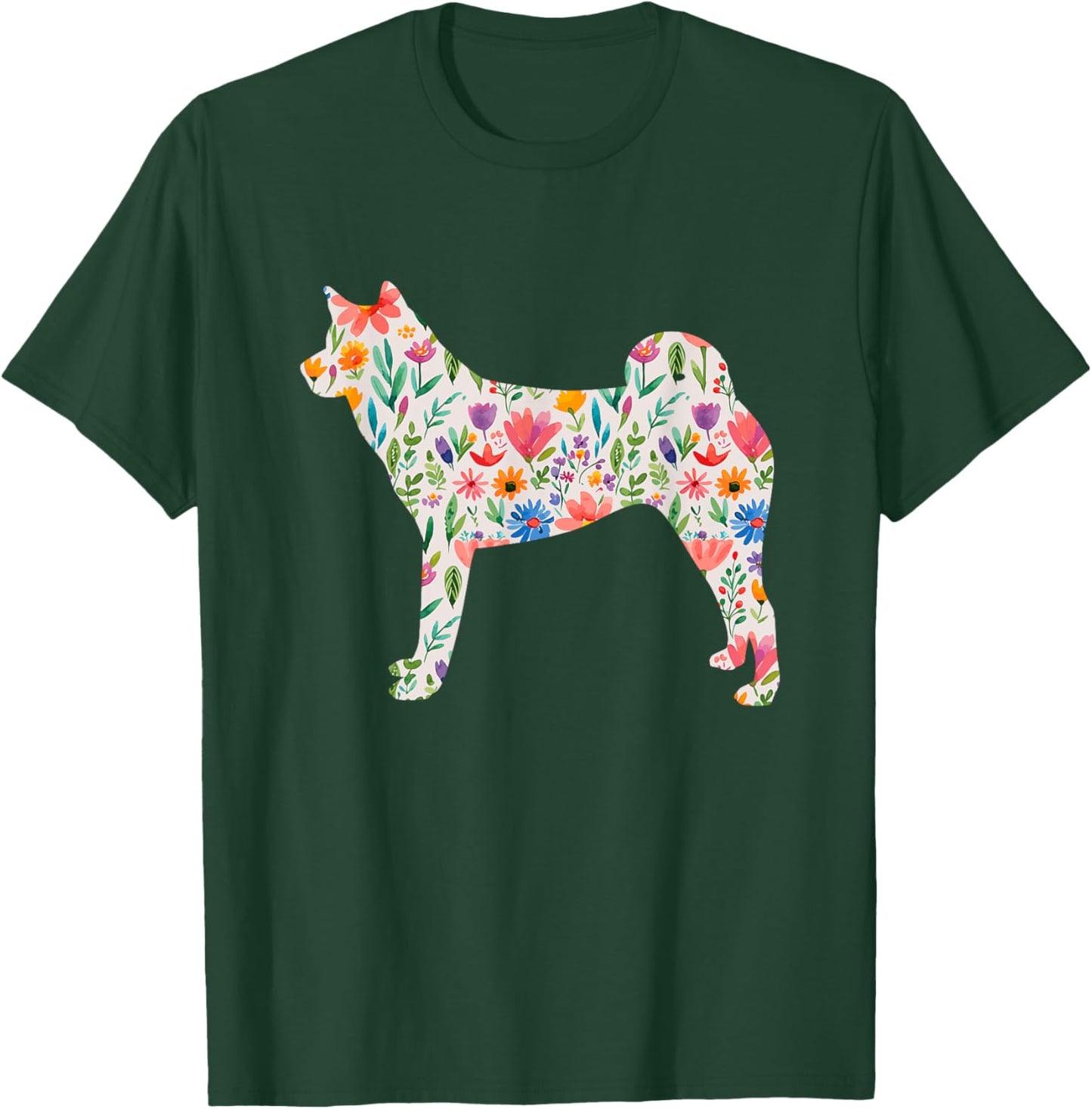 Akita watercolor flowers design T-Shirt - T-Shirt | Forest
