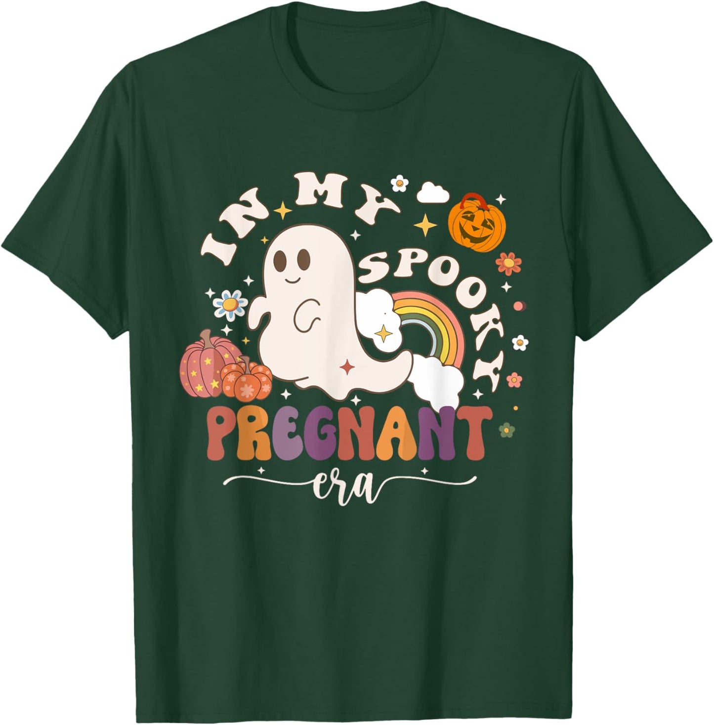 In My Spooky Pregnant Era Ghost Halloween Pregnant Mom Women T-Shirt - T-Shirt | Forest