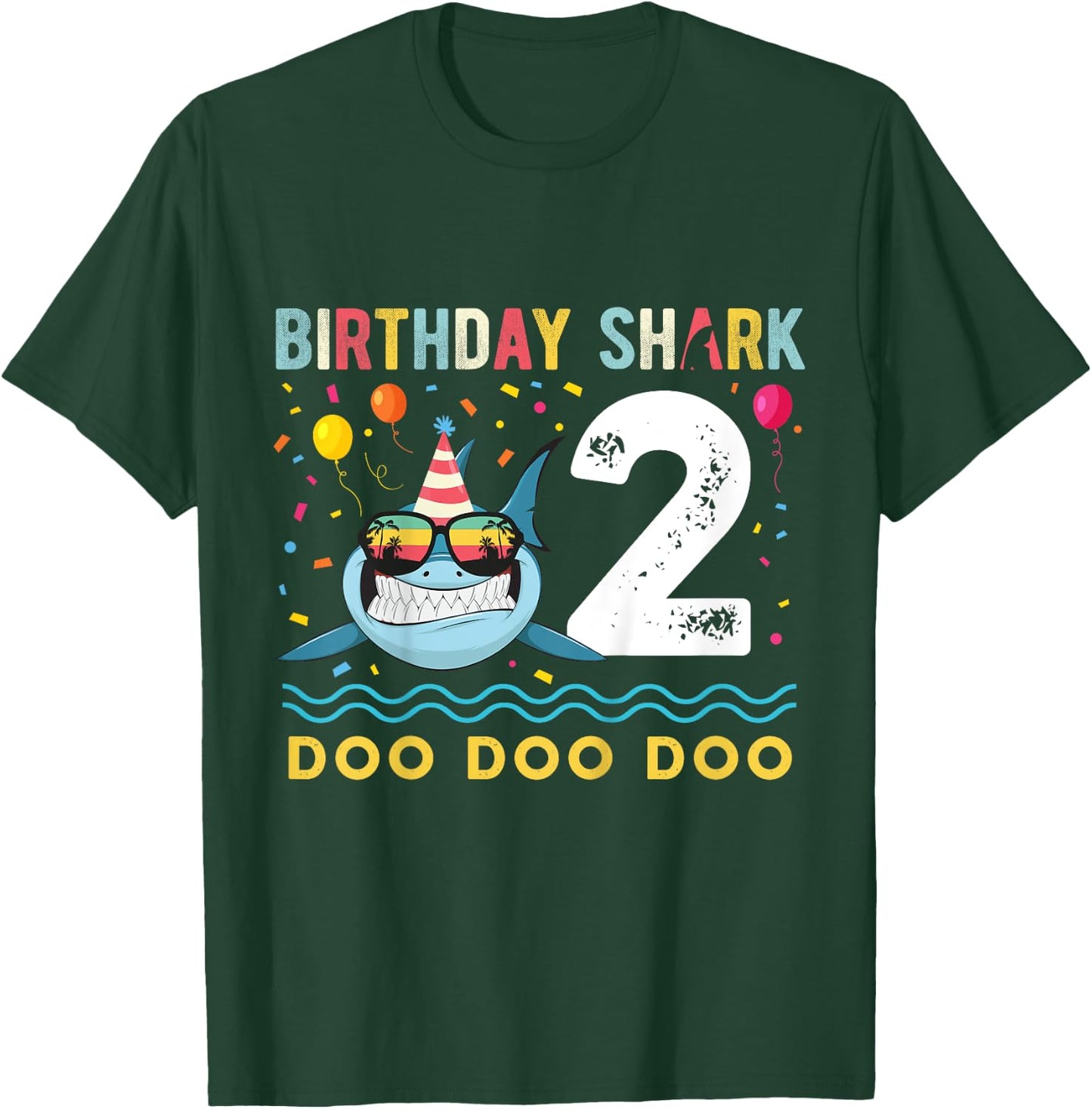 2 Year Old Birthday Boy Girl Shark Boys and Girls T-Shirt - T-Shirt | Forest