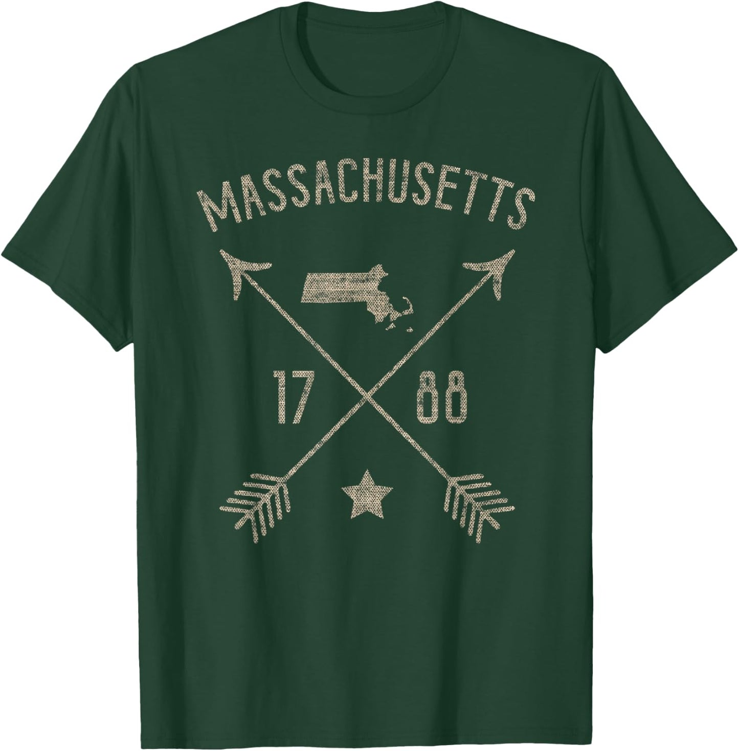 Vintage Massachusetts Distressed Home State Map Boho Arrows T-Shirt - T-Shirt | Forest