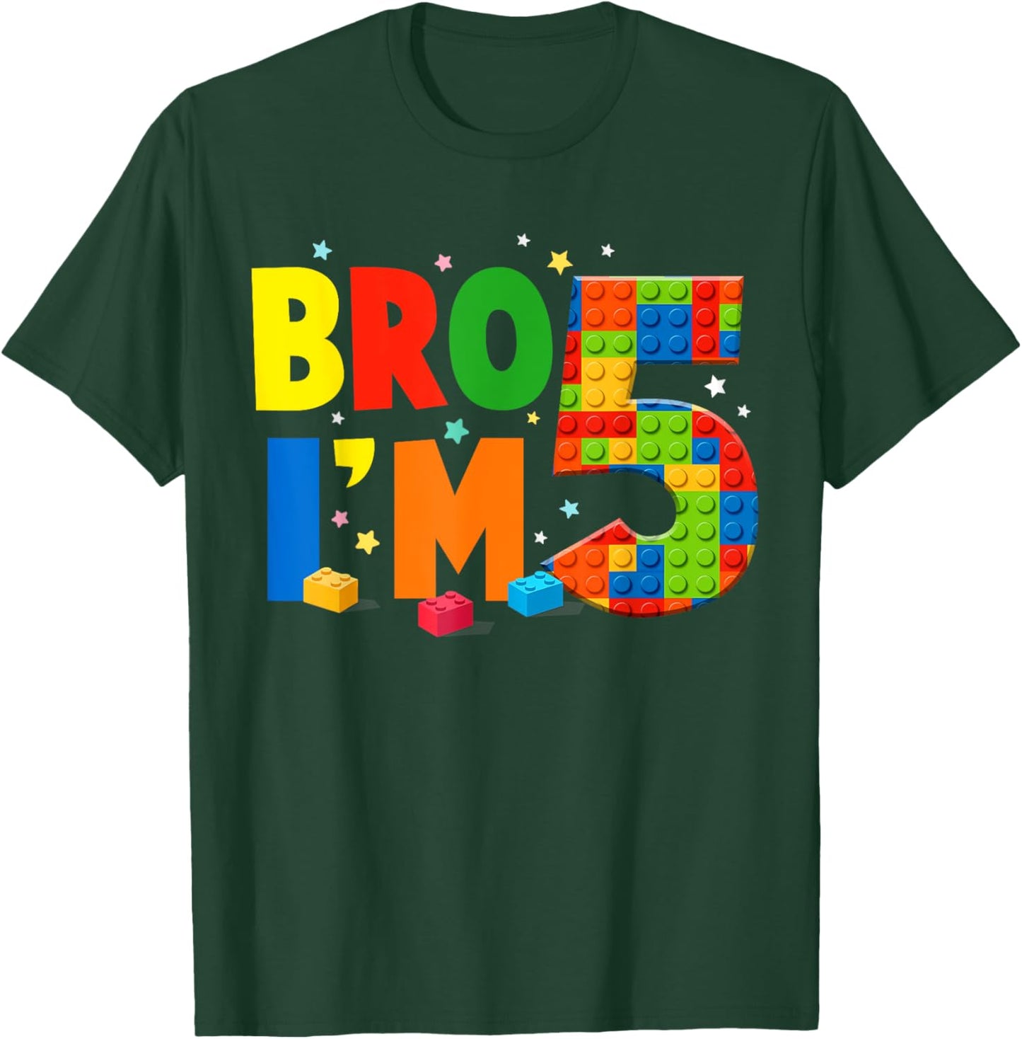Birthday Boy Shirt Bro I’m 5 Year Old Building Blocks Brick T-Shirt - T-Shirt | Forest
