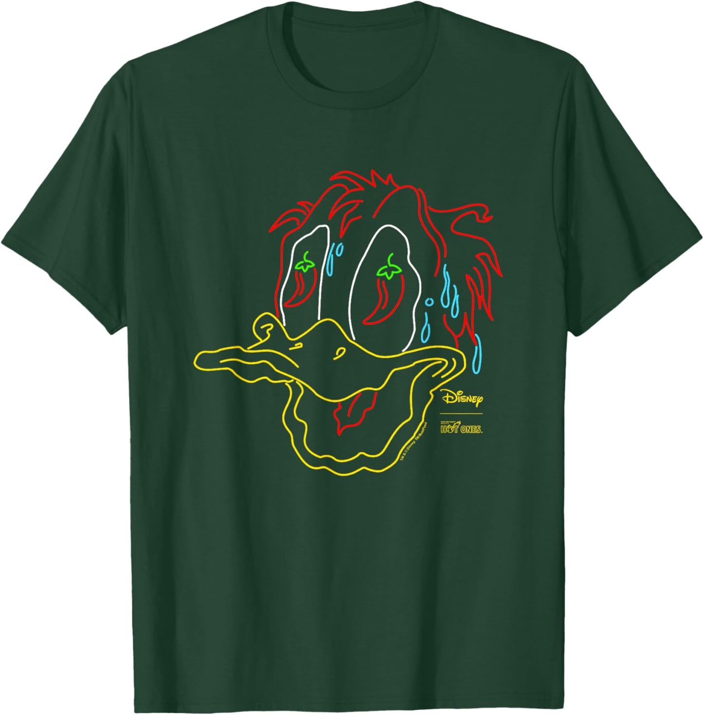Disney Hot Ones Donald Duck Melting Face Retro Neon Outline T-Shirt - T-Shirt | Forest