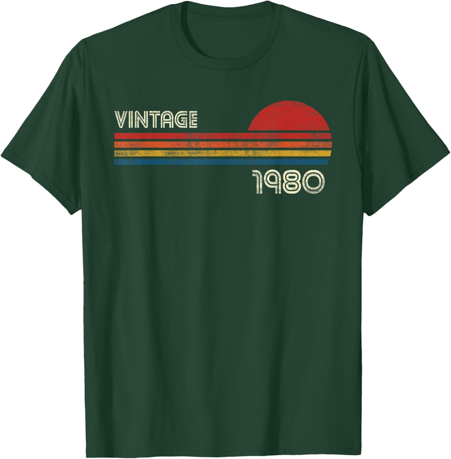 Vintage 1980 Chest Stripe Birthday T-Shirt - T-Shirt | Forest