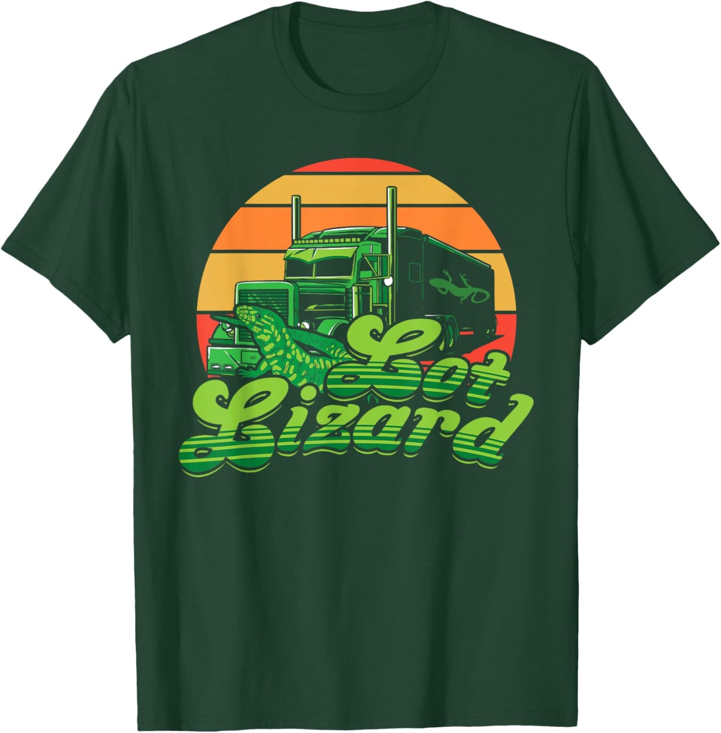 Trucker Lot Lizard Truck Driver Gift Funny Gecko Lover Retro T-Shirt - T-Shirt | Forest