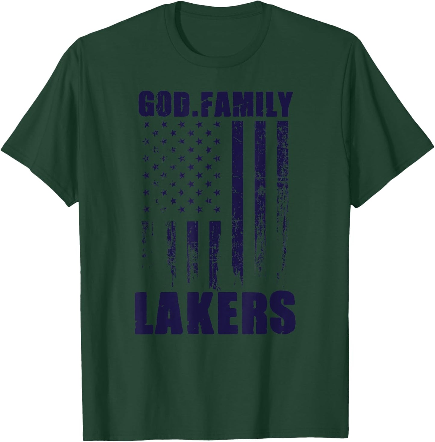 Russell County Lakers God. Family. Vintage USA Flag T-Shirt - T-Shirt | Forest