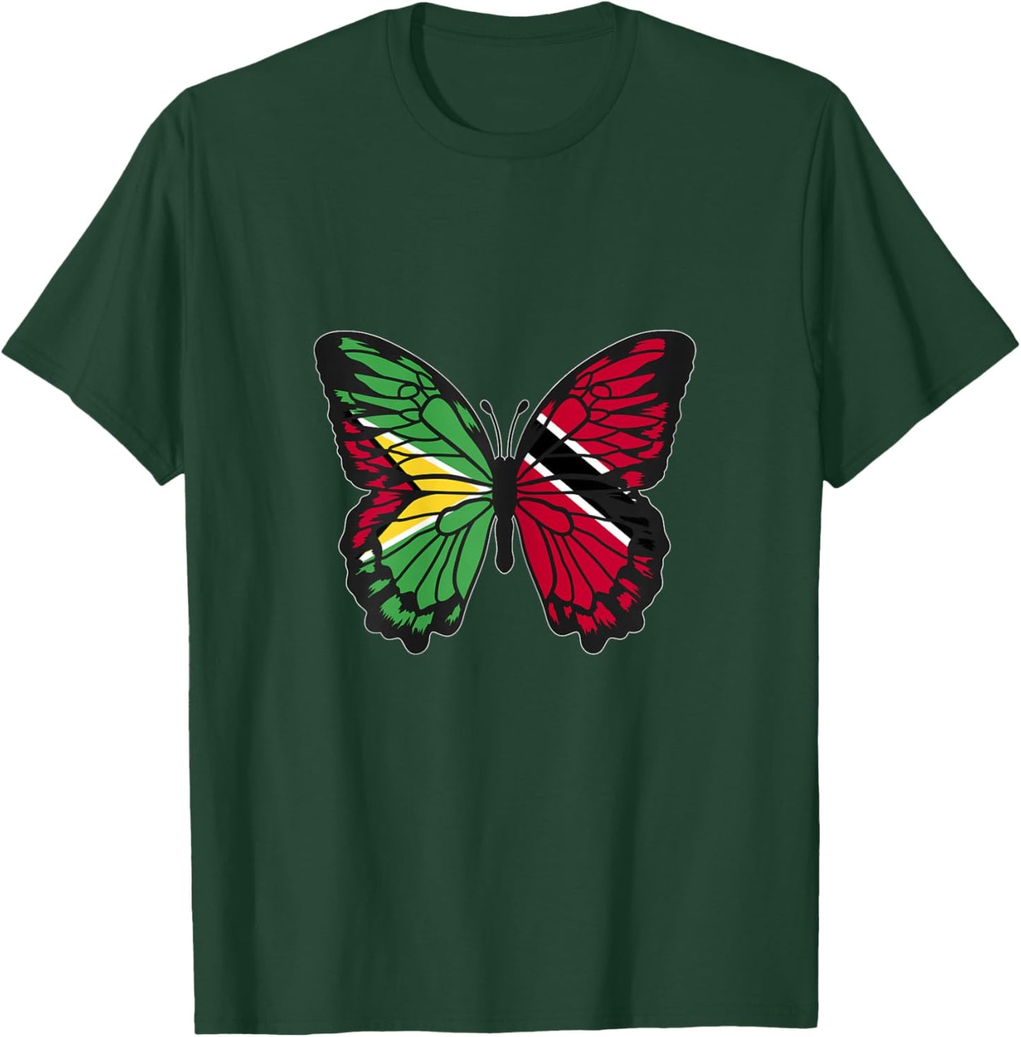 Guyana and Trinidad Mix Butterfly Half Guyanese Trinidadian T-Shirt - T-Shirt | Forest