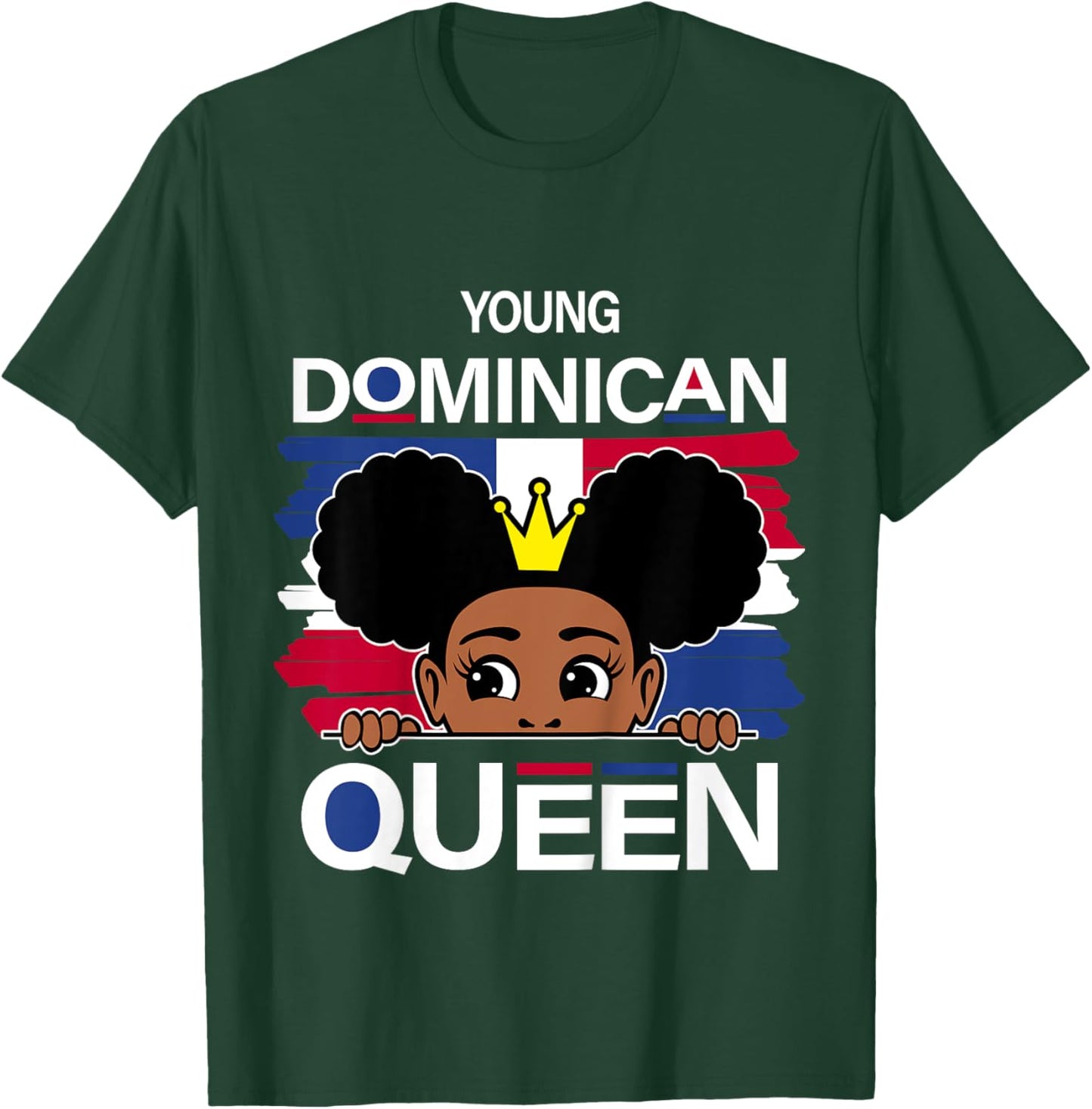 Kids Young Dominican Queen Dominican Flag Cute Dominicana Gir T-Shirt - T-Shirt | Forest