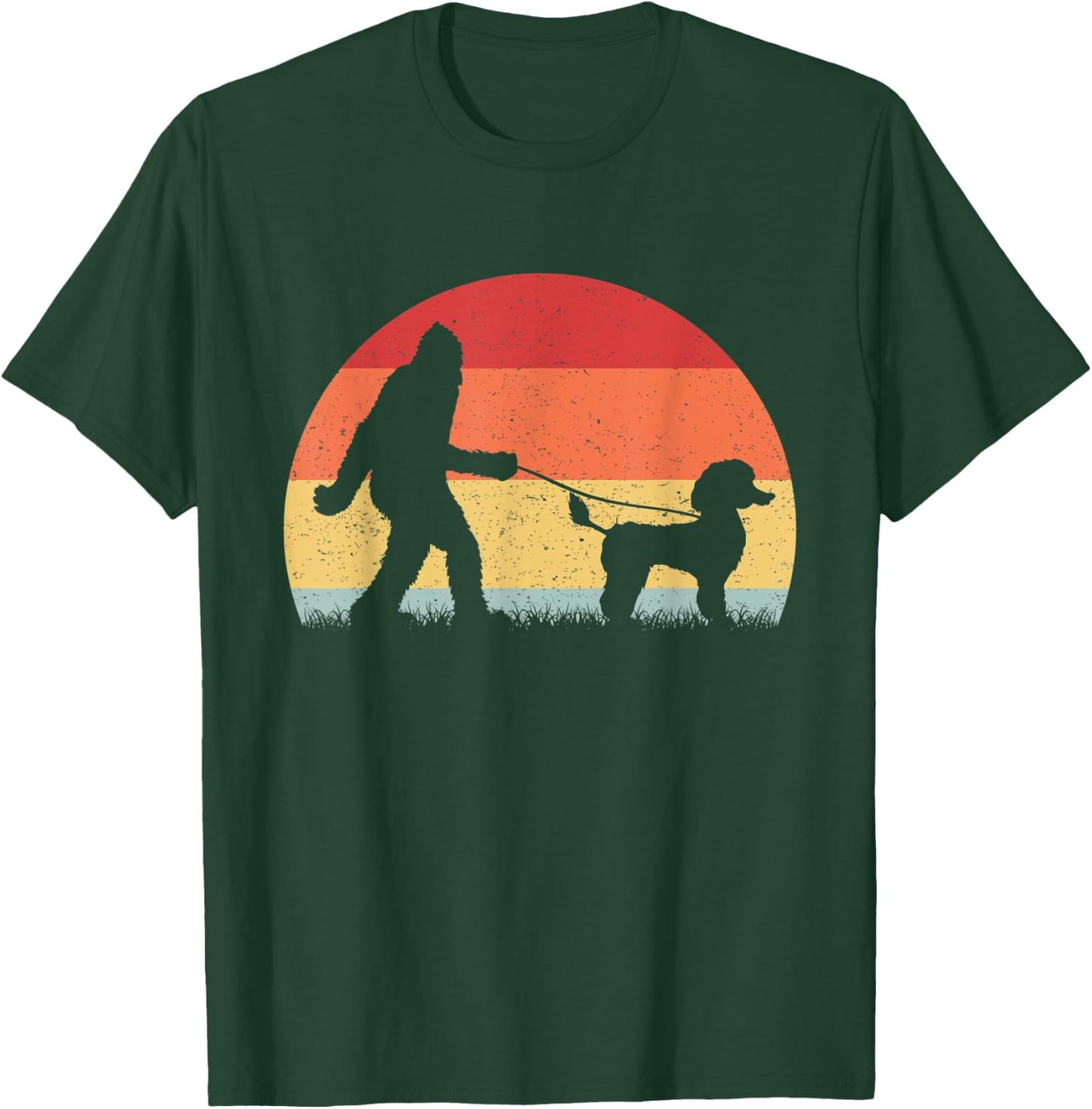 Vintage Bigfoot Walking Poodle Dog Sasquatch Funny Gifts Men Women Kids T-Shirt - T-Shirt | Forest
