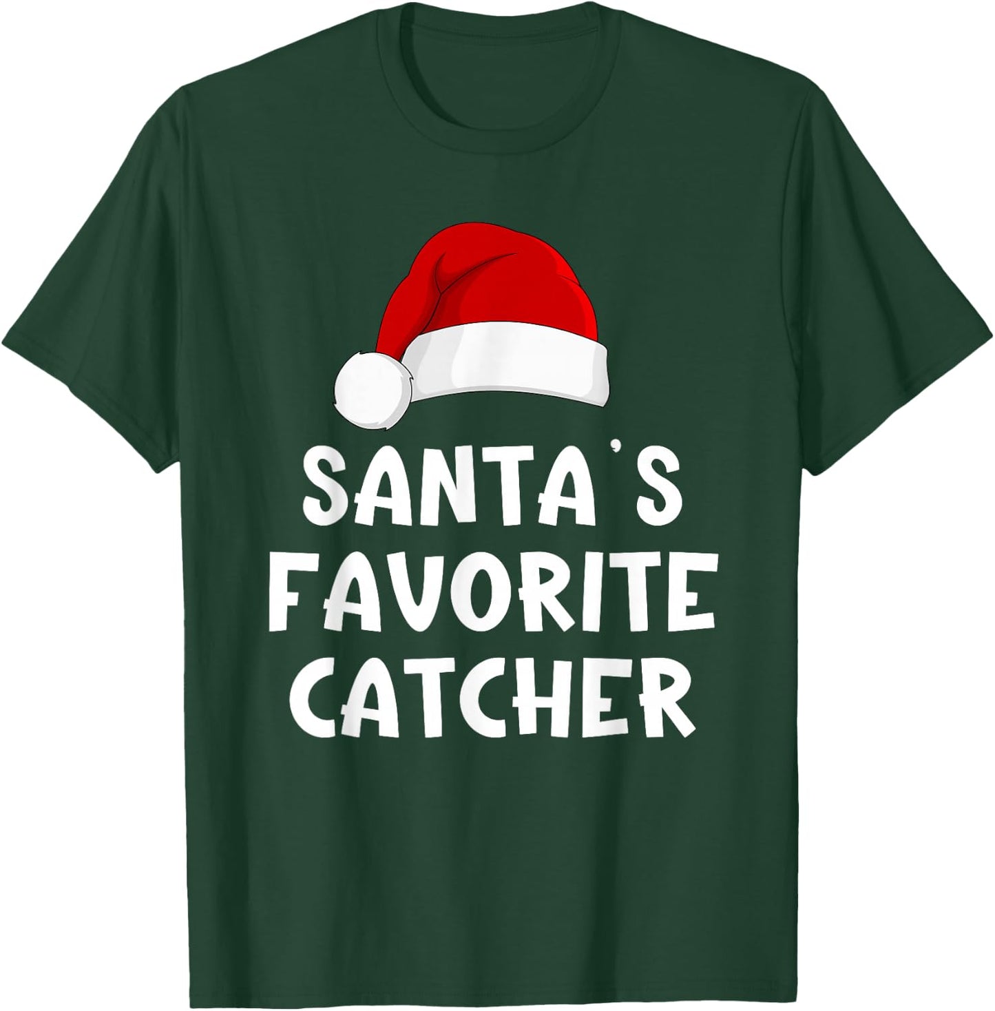 Christmas Santa's Favorite Catcher Funny Pajama Baseball T-Shirt - T-Shirt | Forest
