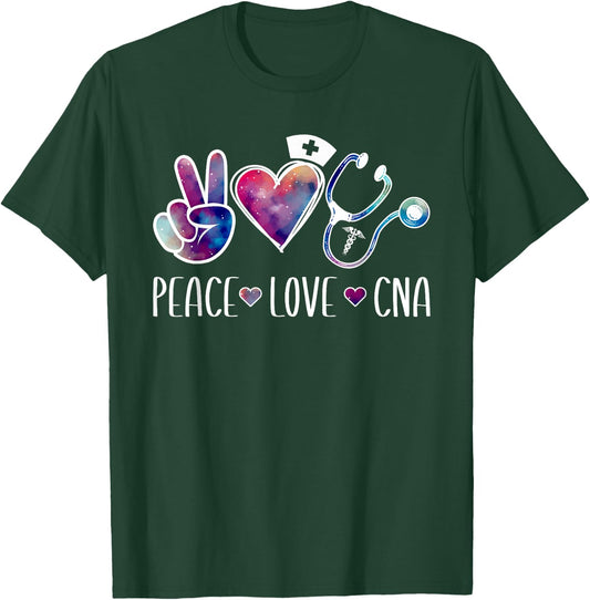 Peace Love CNA Certified Nurse Assistant CNA Nurse T-Shirt - T-Shirt | Forest