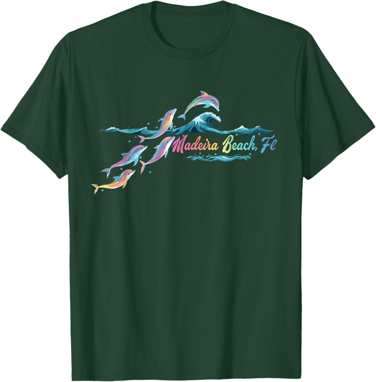 Madeira Beach Florida Colorful Dolphin Lover Beach T-Shirt - T-Shirt | Forest