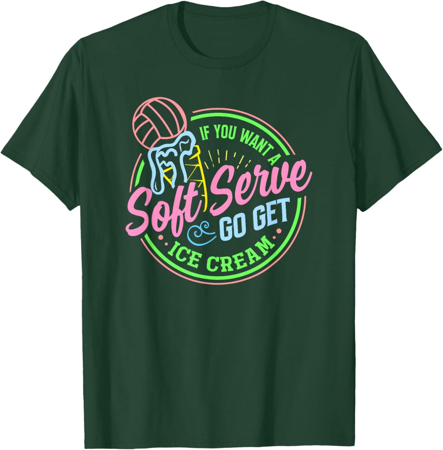 Volleyball Soft Serve Get Ice Cream Funny Player Women Kids T-Shirt - T-Shirt | Forest