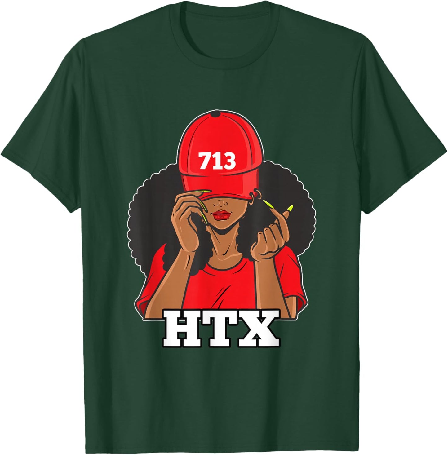 713 Houston Texas Black Woman Afro Puffs T-Shirt - T-Shirt | Forest