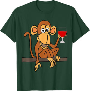 Smilealotteesa Funny Monkey Drinking Wine Cartoon T-Shirt - T-Shirt | Forest