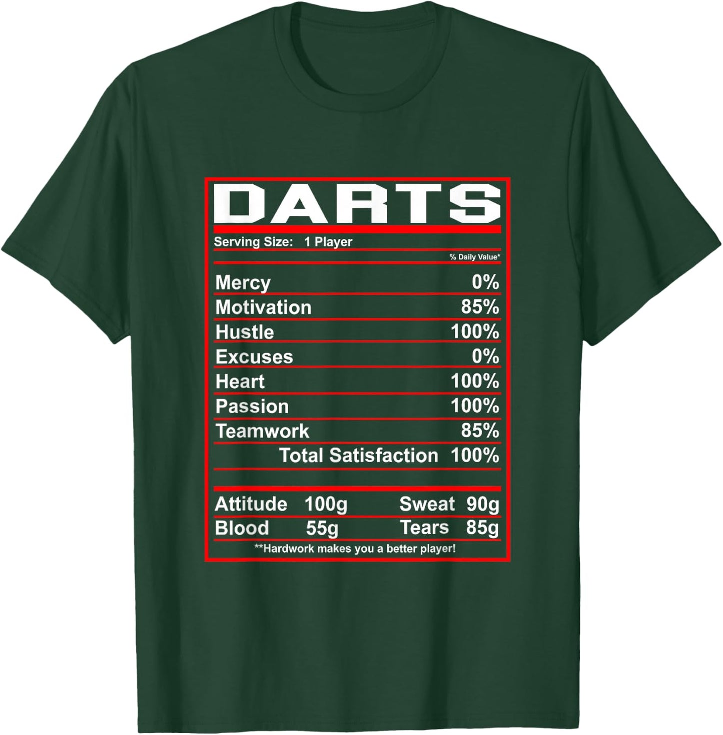Funny Darts Nutrition Facts Dart Player T-Shirt - T-Shirt | Forest
