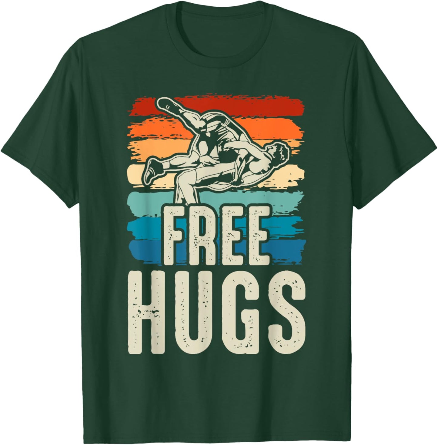 Vintage Wrestling Funny Free Hugs Wrestling T-Shirt - T-Shirt | Forest