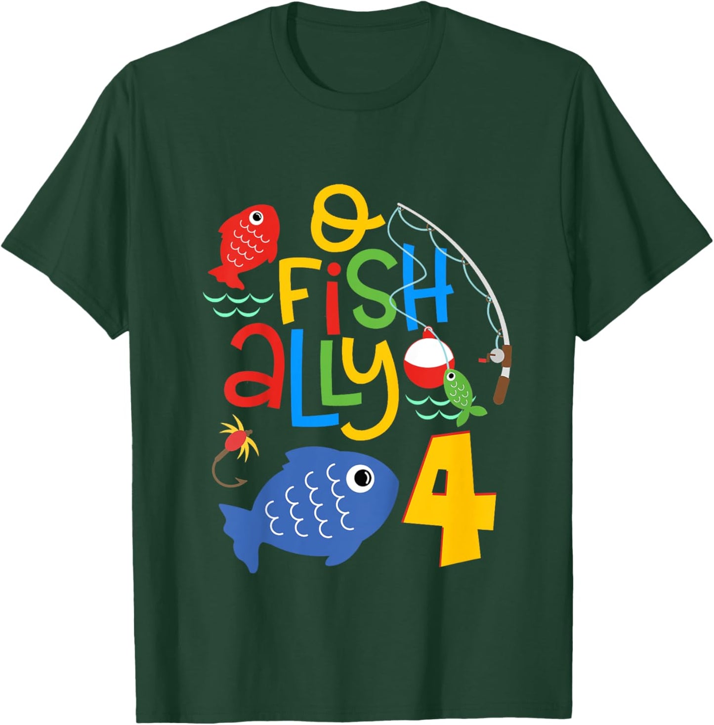 Kids O-Fish-Ally Four Birthday Decorations 4 Year Old 4th Bday T-Shirt - T-Shirt | Forest