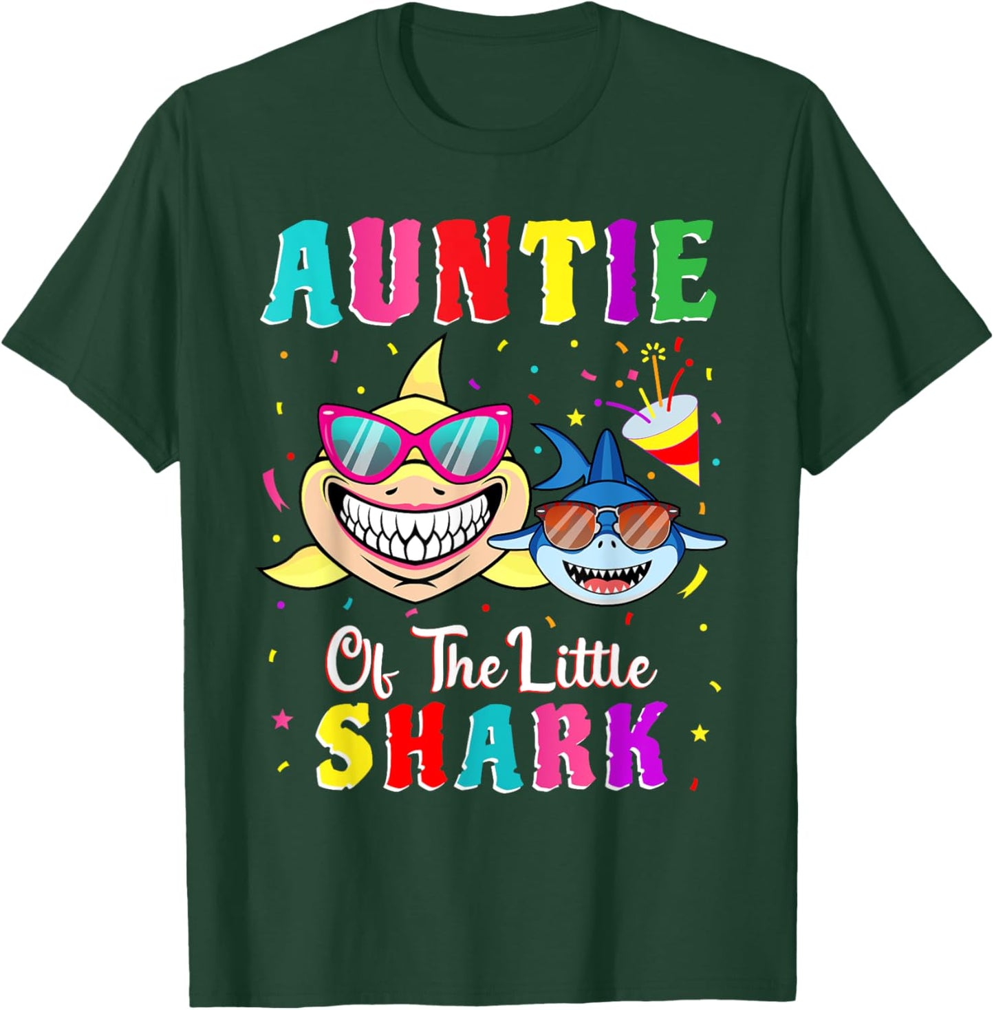 Auntie Of The Little Shark Aunt Nephew Shark Birthday Party T-Shirt - T-Shirt | Forest