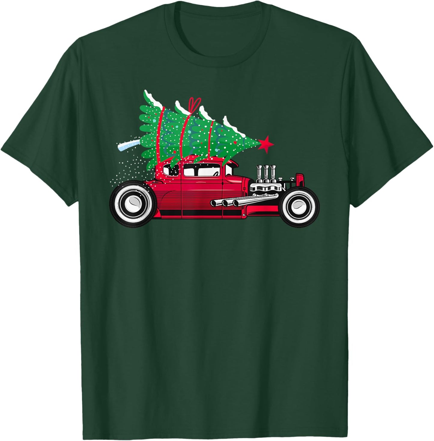 Classic Hot Rod Christmas Tree Old Vintage Car Enthusiast T-Shirt - T-Shirt | Forest