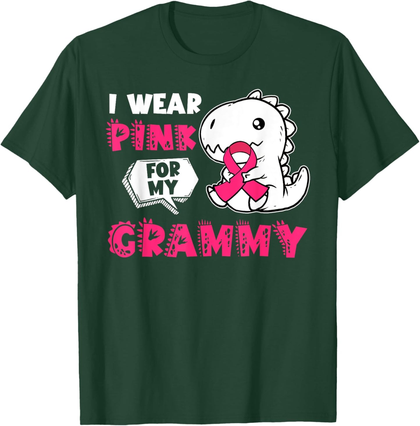 I Wear Pink For My Grammy Breast Cancer Awareness Dinosaur T-Shirt - T-Shirt | Forest
