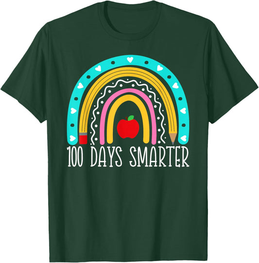 100 Days Smarter Kids Rainbow 100th Day Of School Teacher T-Shirt - T-Shirt | Forest