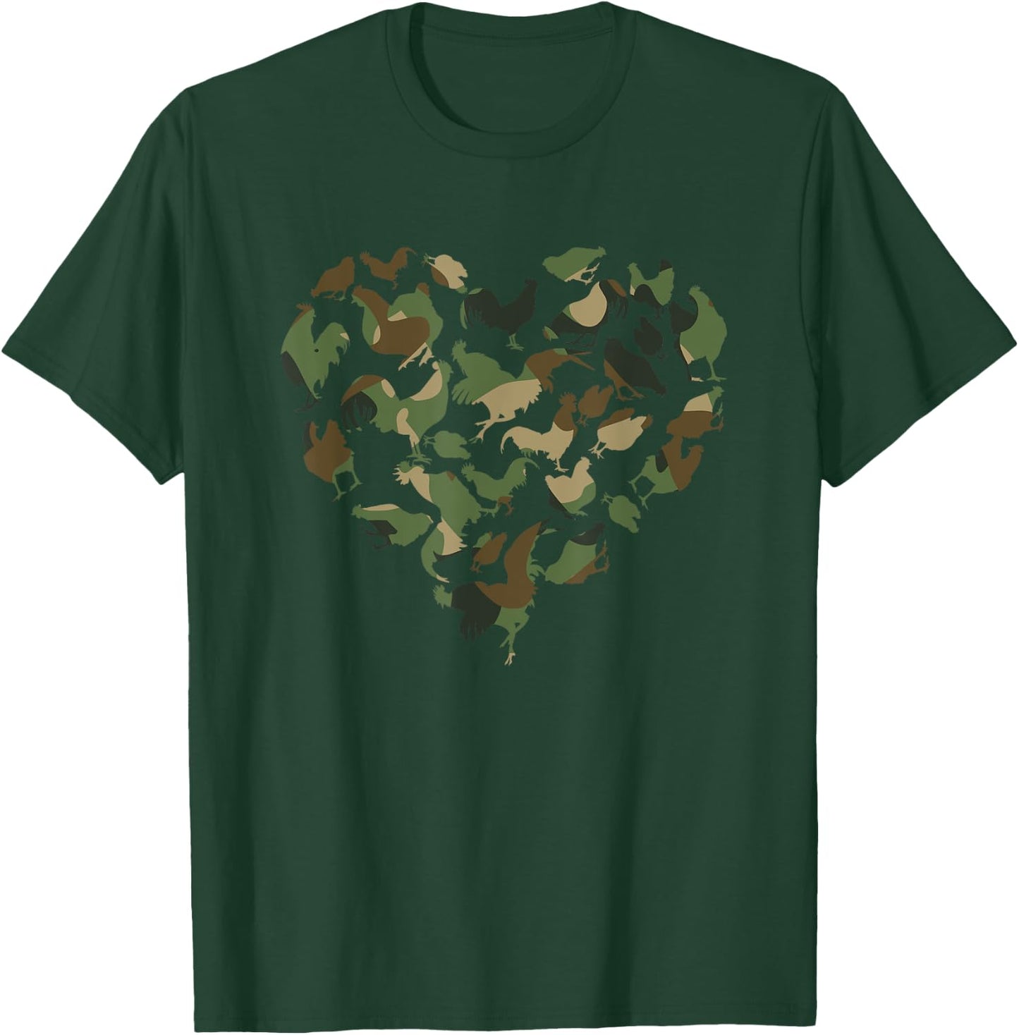 Camouflage Chicken Camo Chicken Whisperer Heartshape Heart T-Shirt - T-Shirt | Forest