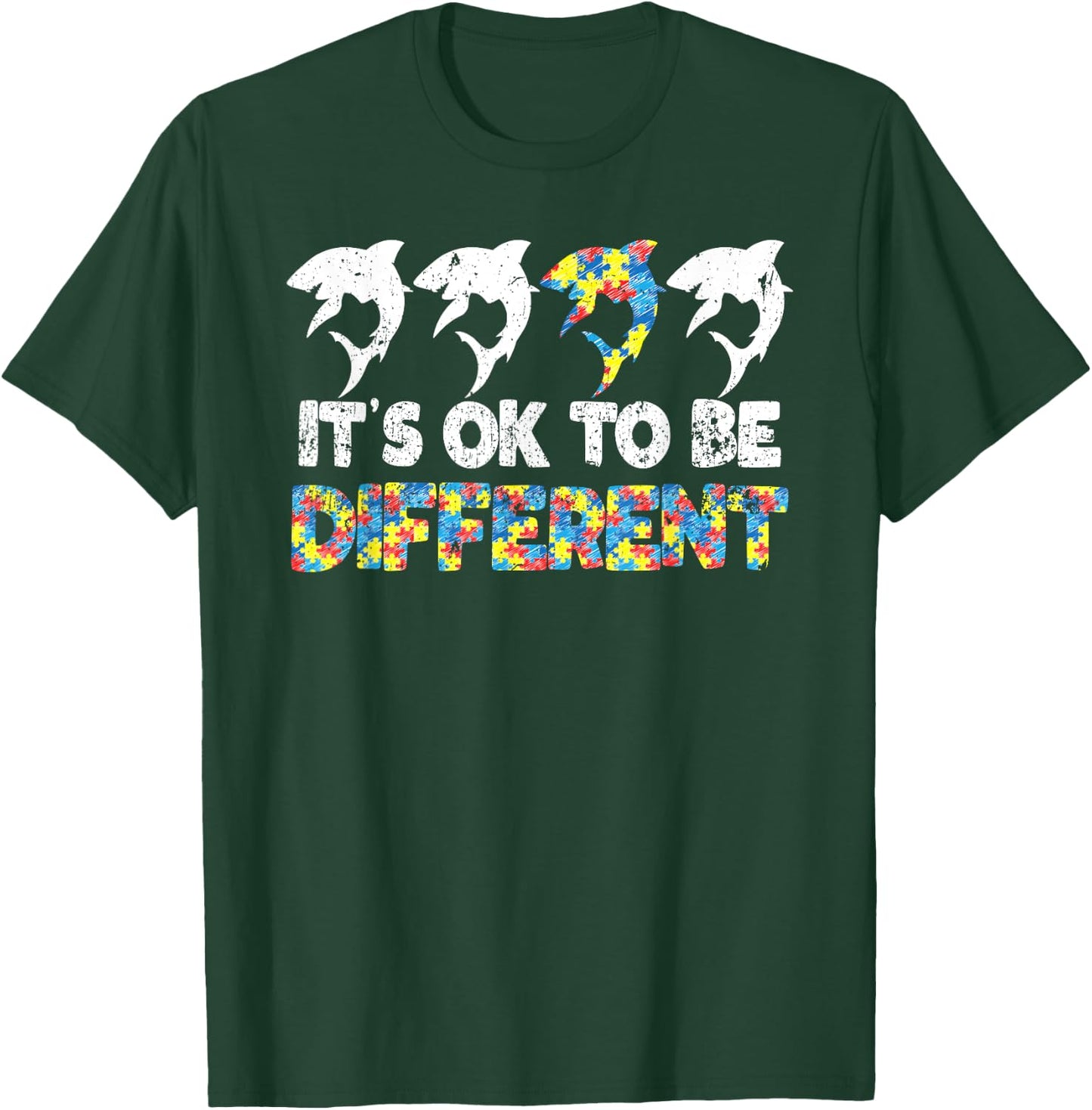 Autism Awareness SHARK Gift It's Ok To Be Different Puzzle T-Shirt - T-Shirt | Forest