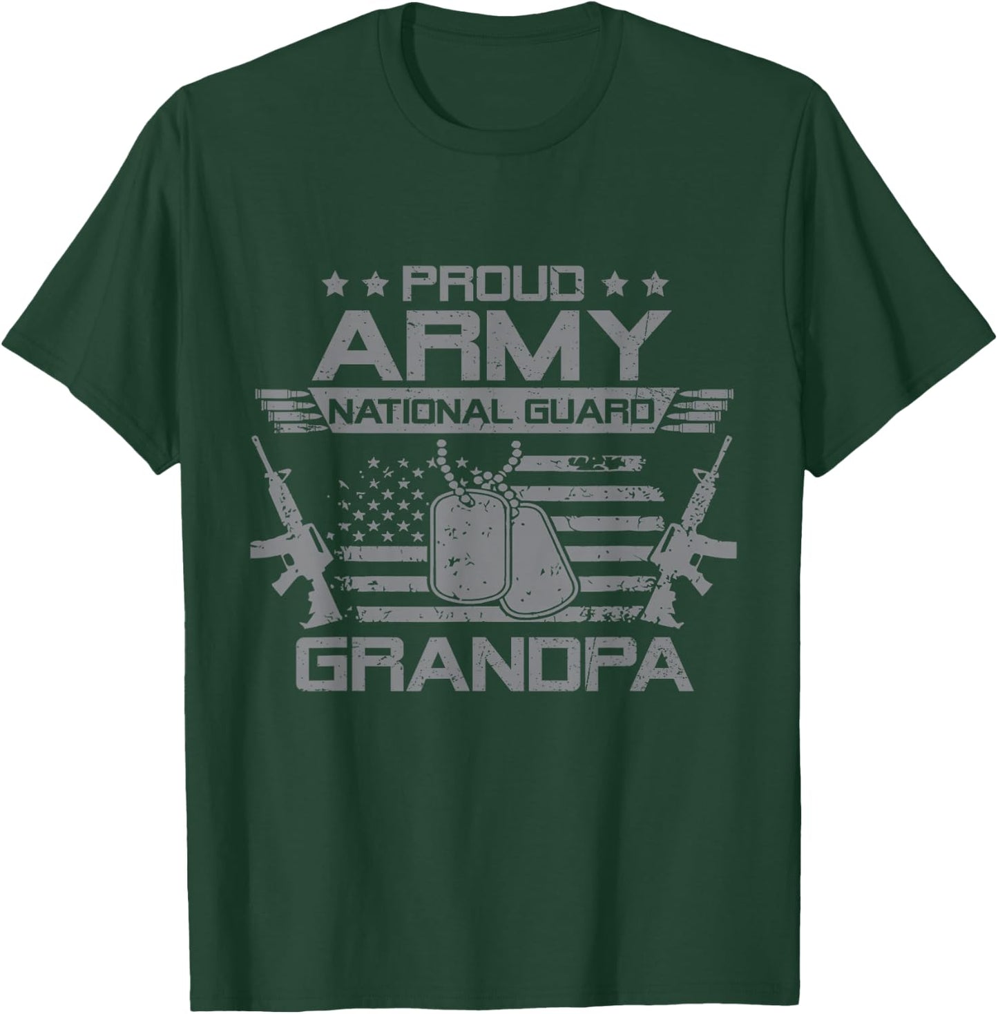 Proud Army National Guard Grandpa Flag USA Military Veteran T-Shirt - T-Shirt | Forest
