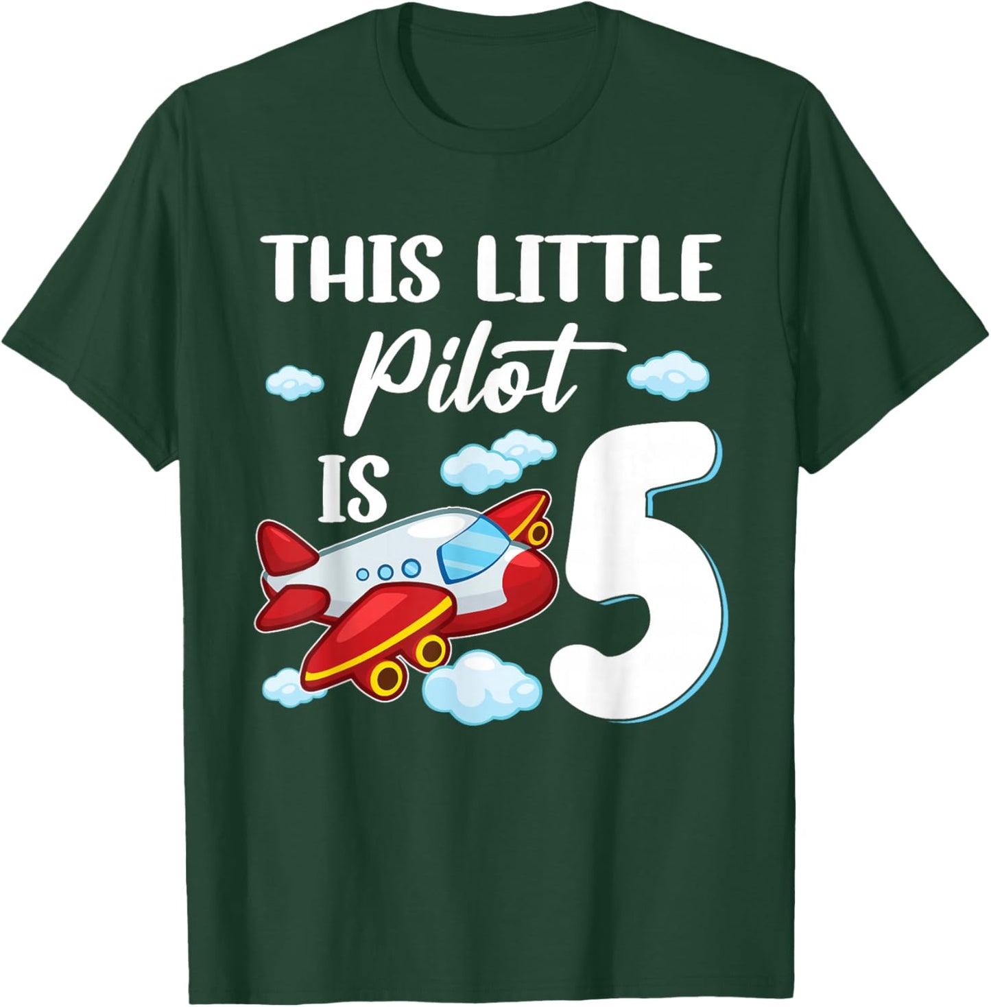 This Little Pilot is 5 Year Old Kids Airplane 5th Birthday T-Shirt - T-Shirt | Forest