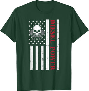 Funny Diesel Mechanic Motorcycle American Diesel Power Flag T-Shirt - T-Shirt | Forest