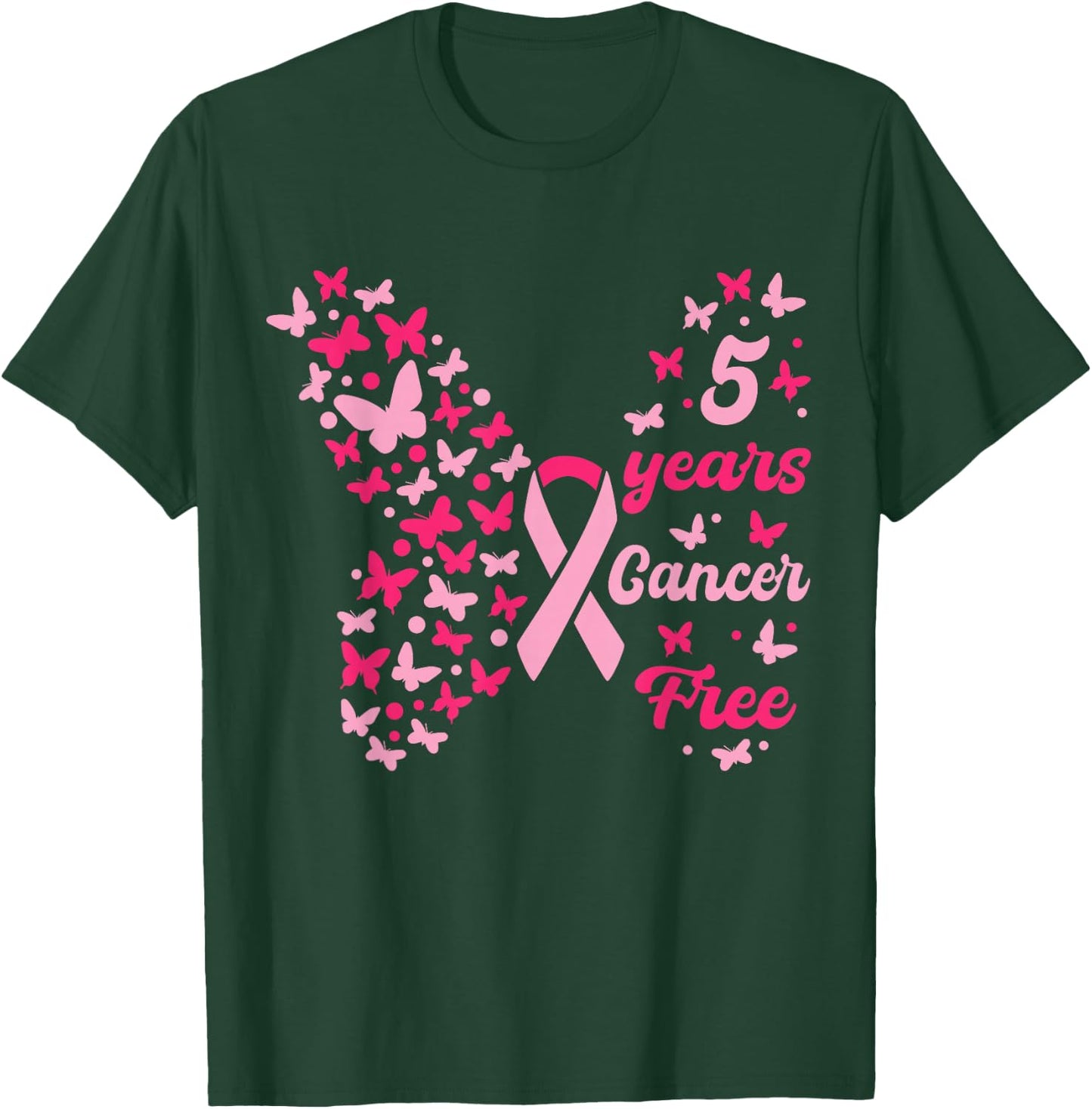 5 Year Cancer Free Breast Cancer Awareness Butterfly Women T-Shirt - T-Shirt | Forest