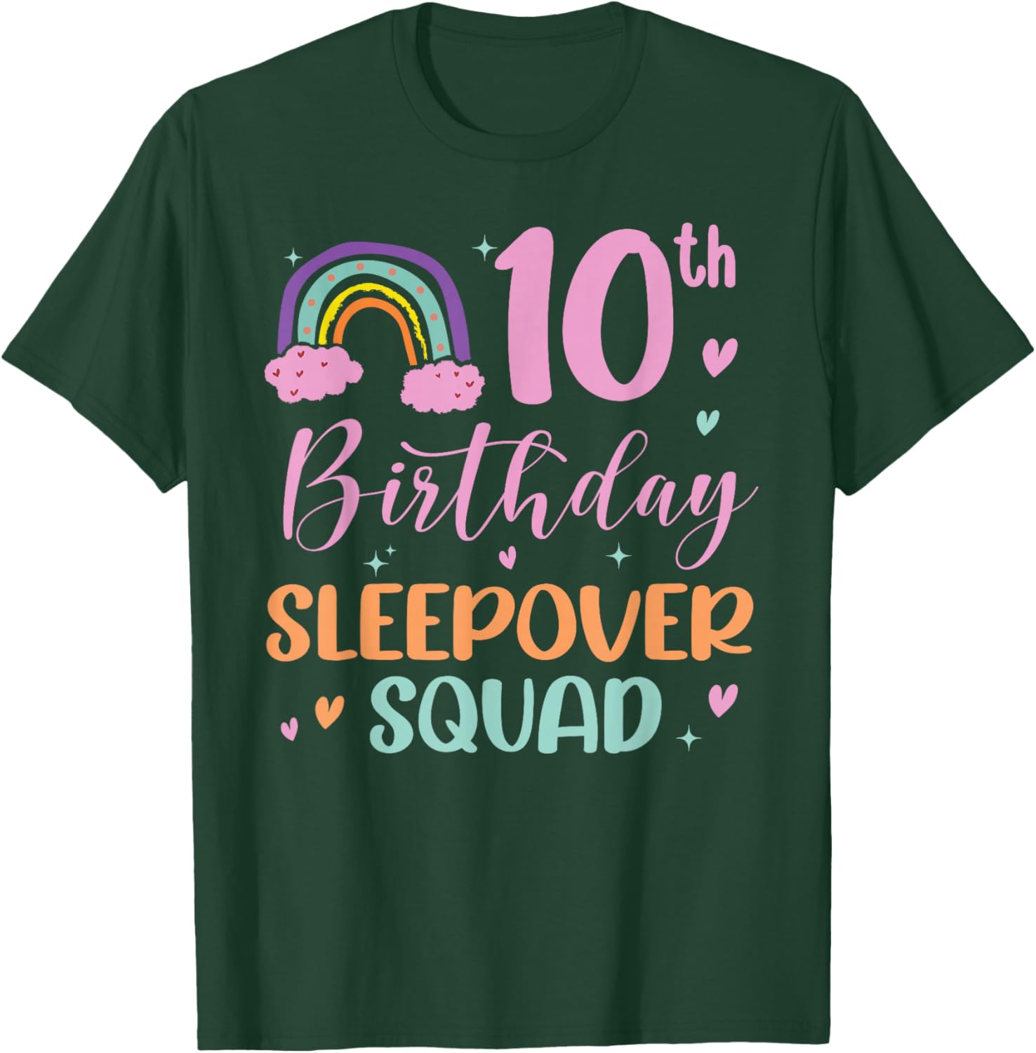 10th Birthday Rainbow Sleepover Squad Pajamas Slumber Girls T-Shirt - T-Shirt | Forest