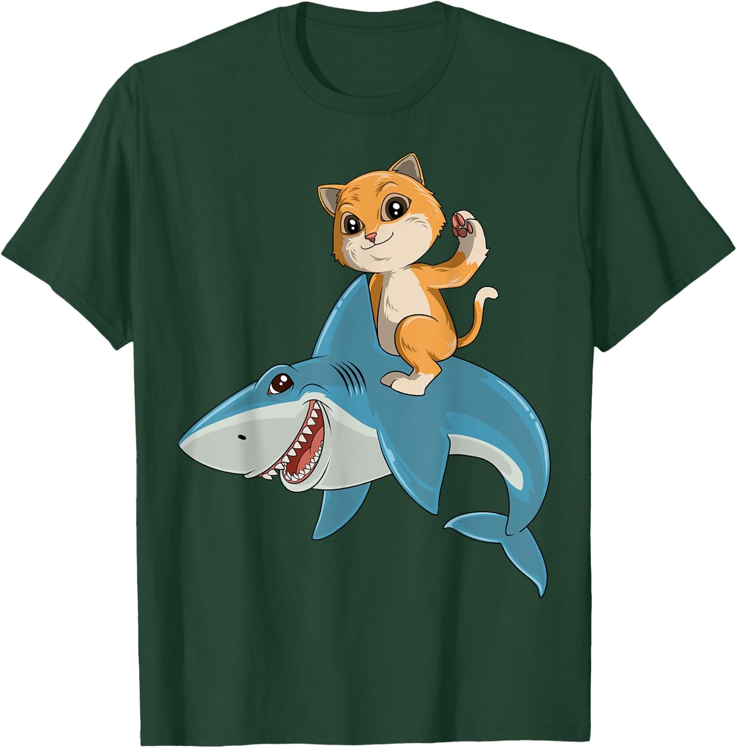 Cat Riding Shark Cat Lovers Shark Lovers Women Kids T-Shirt - T-Shirt | Forest
