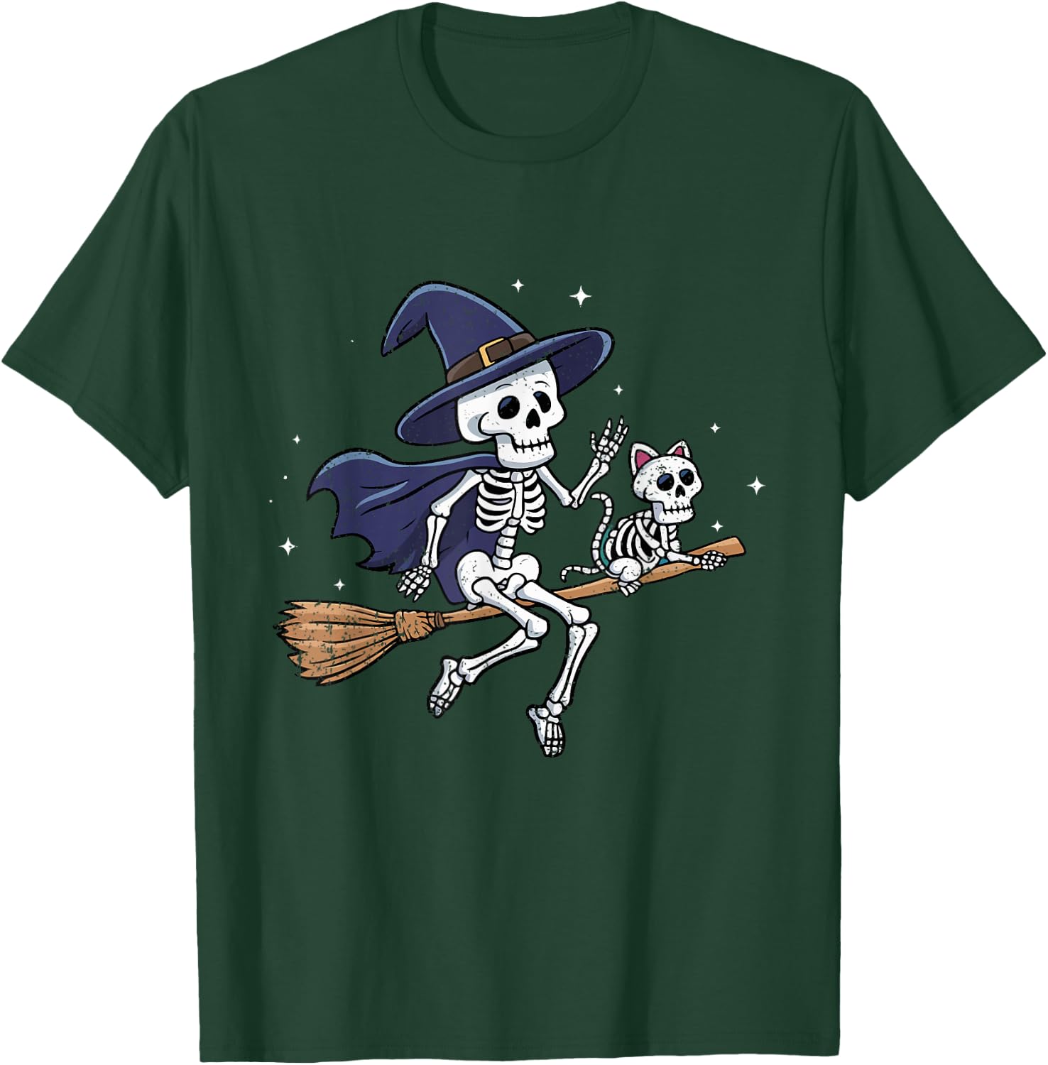 Skeleton Witch Cat Halloween Spooky Witchy Women Kids T-Shirt - T-Shirt | Forest