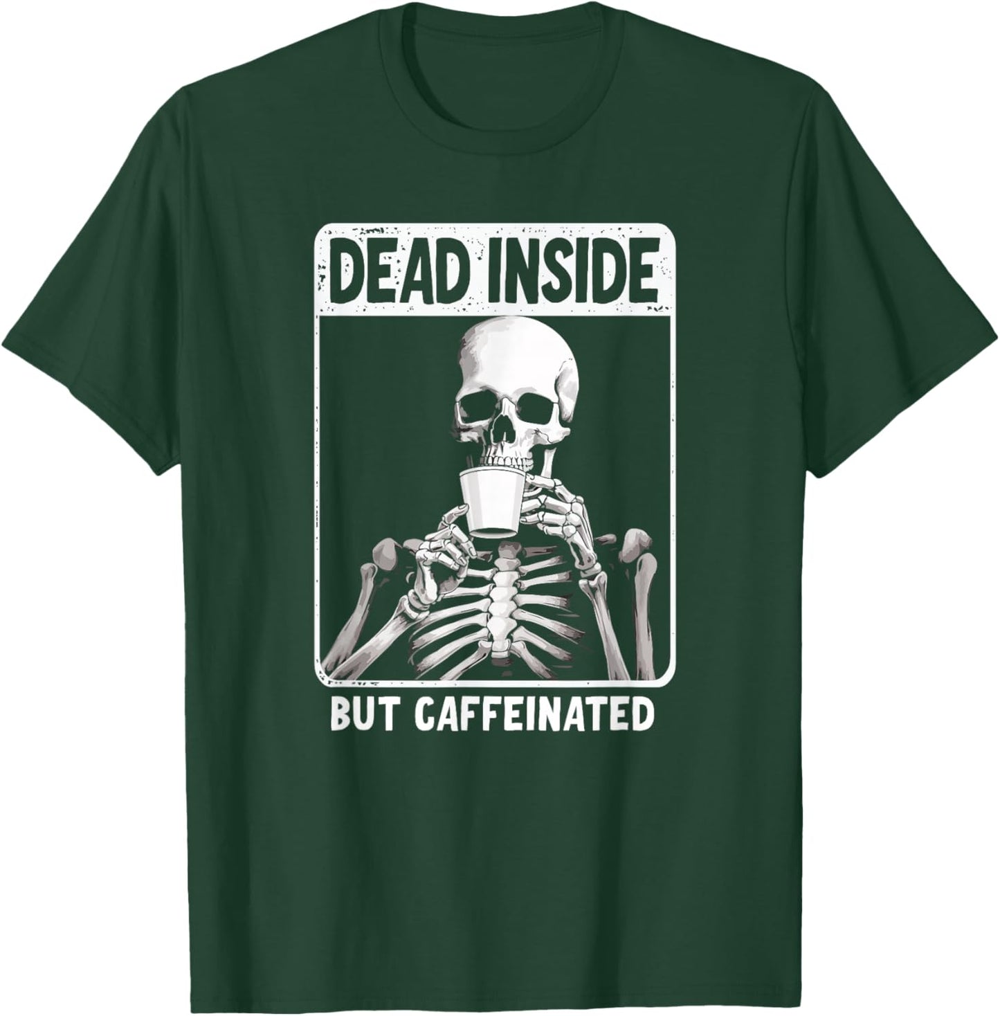 HALLOWEEN SKELTON COFFEE LOVERS DESIGN Dead Inside But Caffeinated -Adults Black Small Modern Classic Sports T-Shirt - T-Shirt | Forest