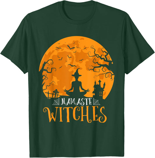 Namaste Witches Men Women Funny Halloween Yoga Lover T-Shirt - T-Shirt | Forest