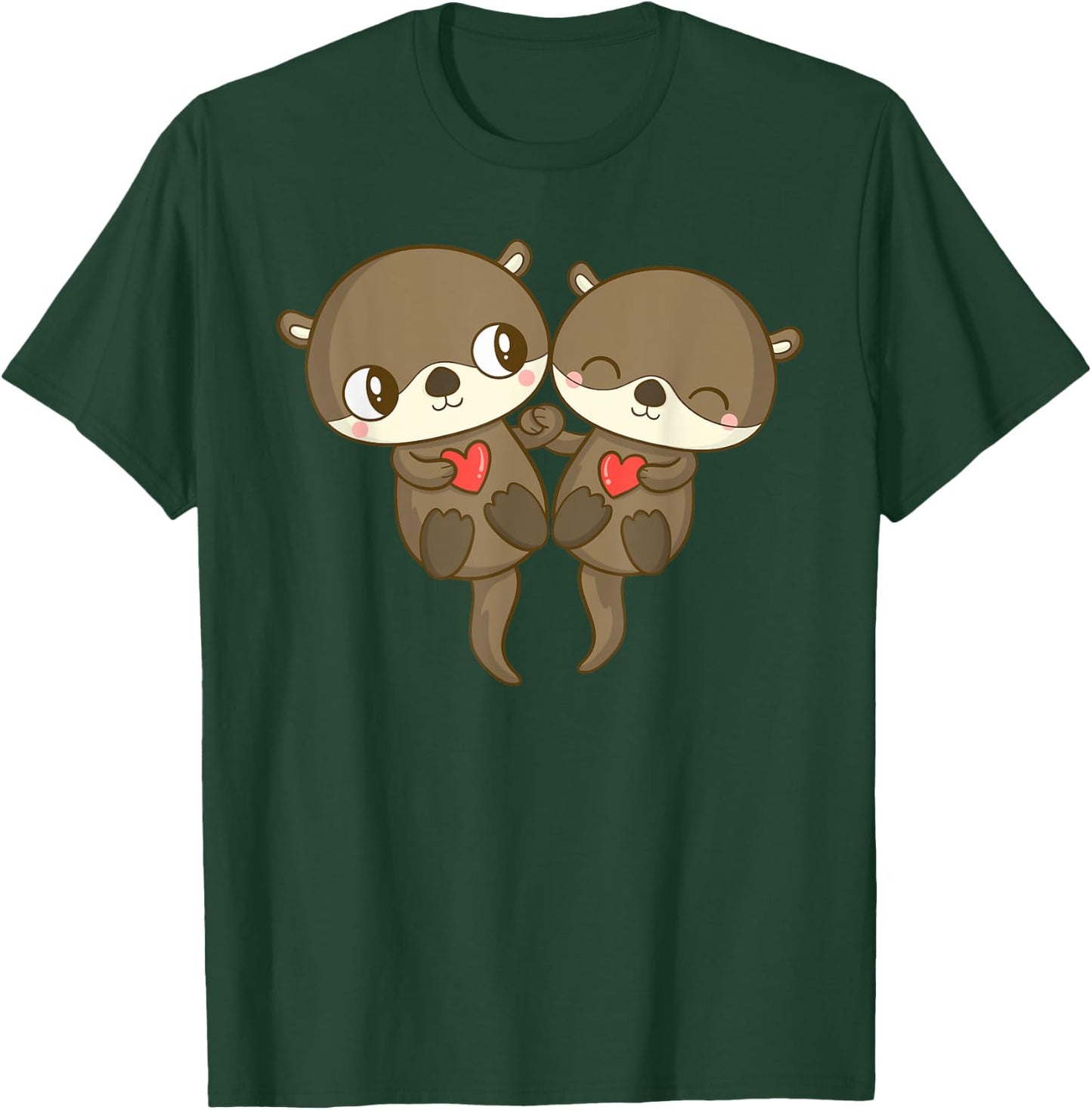 Cute Love Otter Couple Valentine's Day Men Women Kid T-Shirt - T-Shirt | Forest