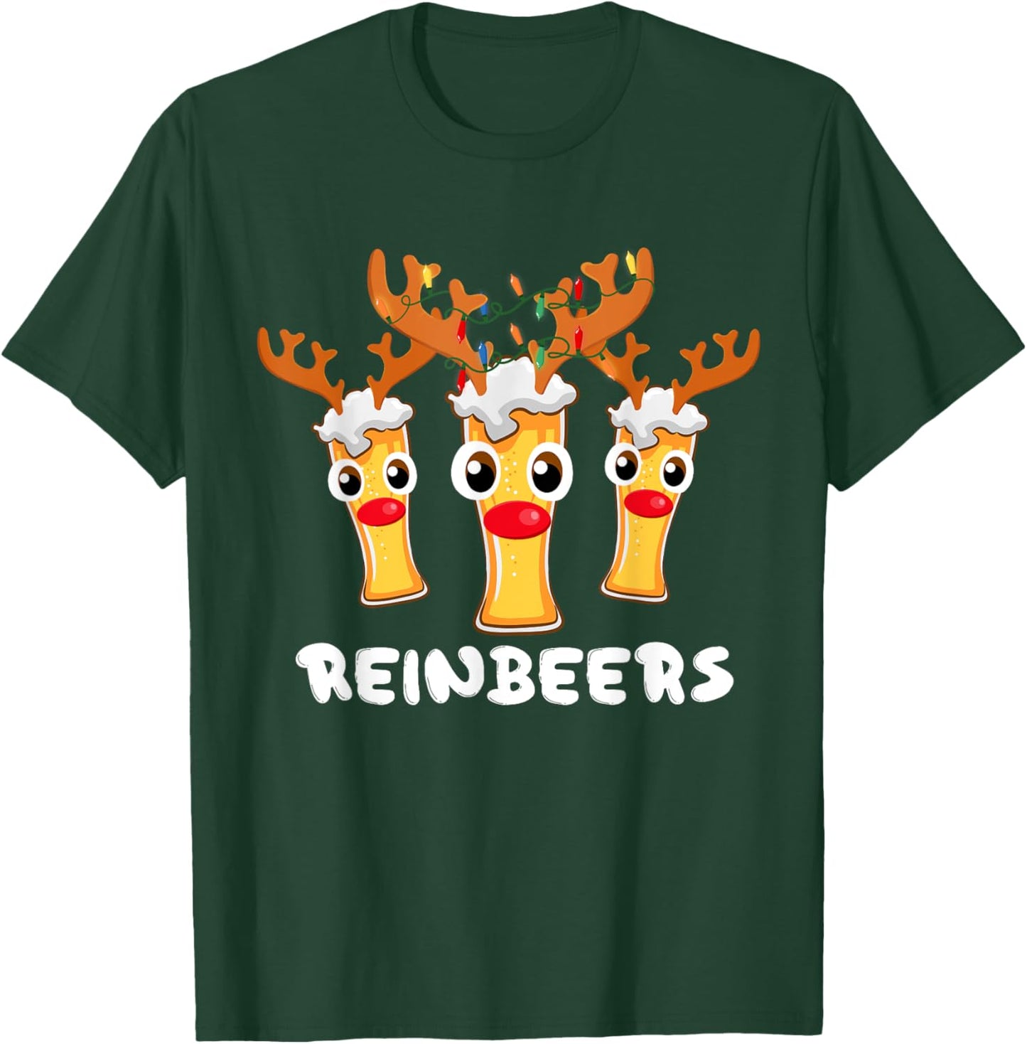 Reinbeers Funny Reindeer Beer Christmas Drinking Xmas Pajama T-Shirt - T-Shirt | Forest