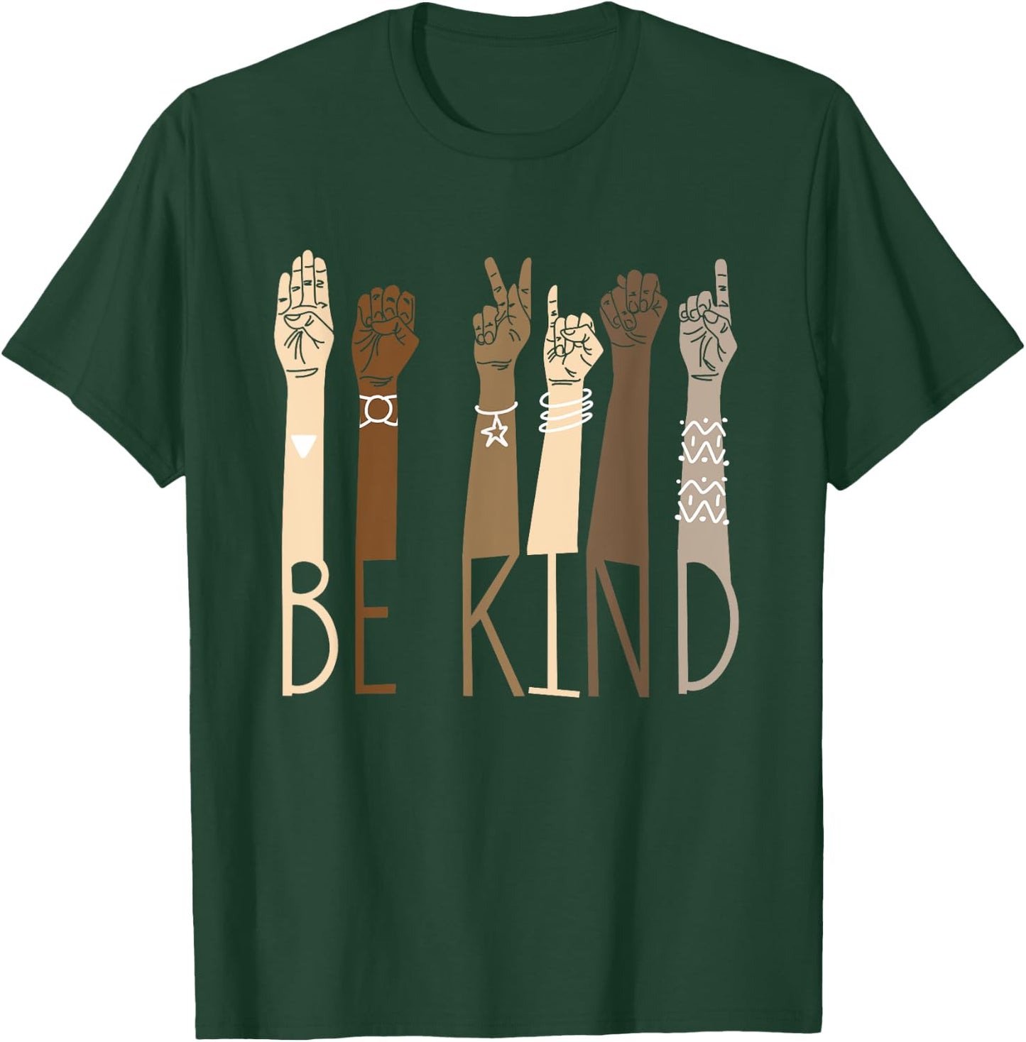 Be Kind Sign Language Hand Talking Teachers Interpreter ASL Men Women T-Shirt - T-Shirt | Forest