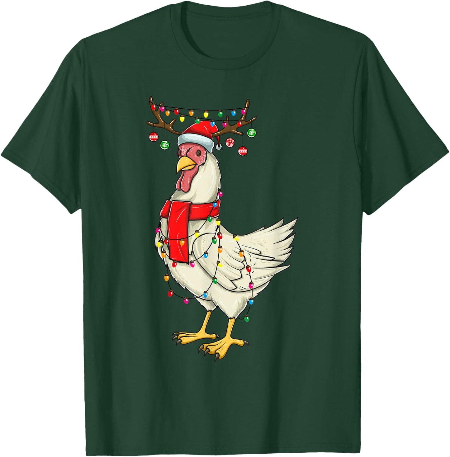 Christmas Chicken Holiday Lights with Antlers and Ornaments T-Shirt - T-Shirt | Forest