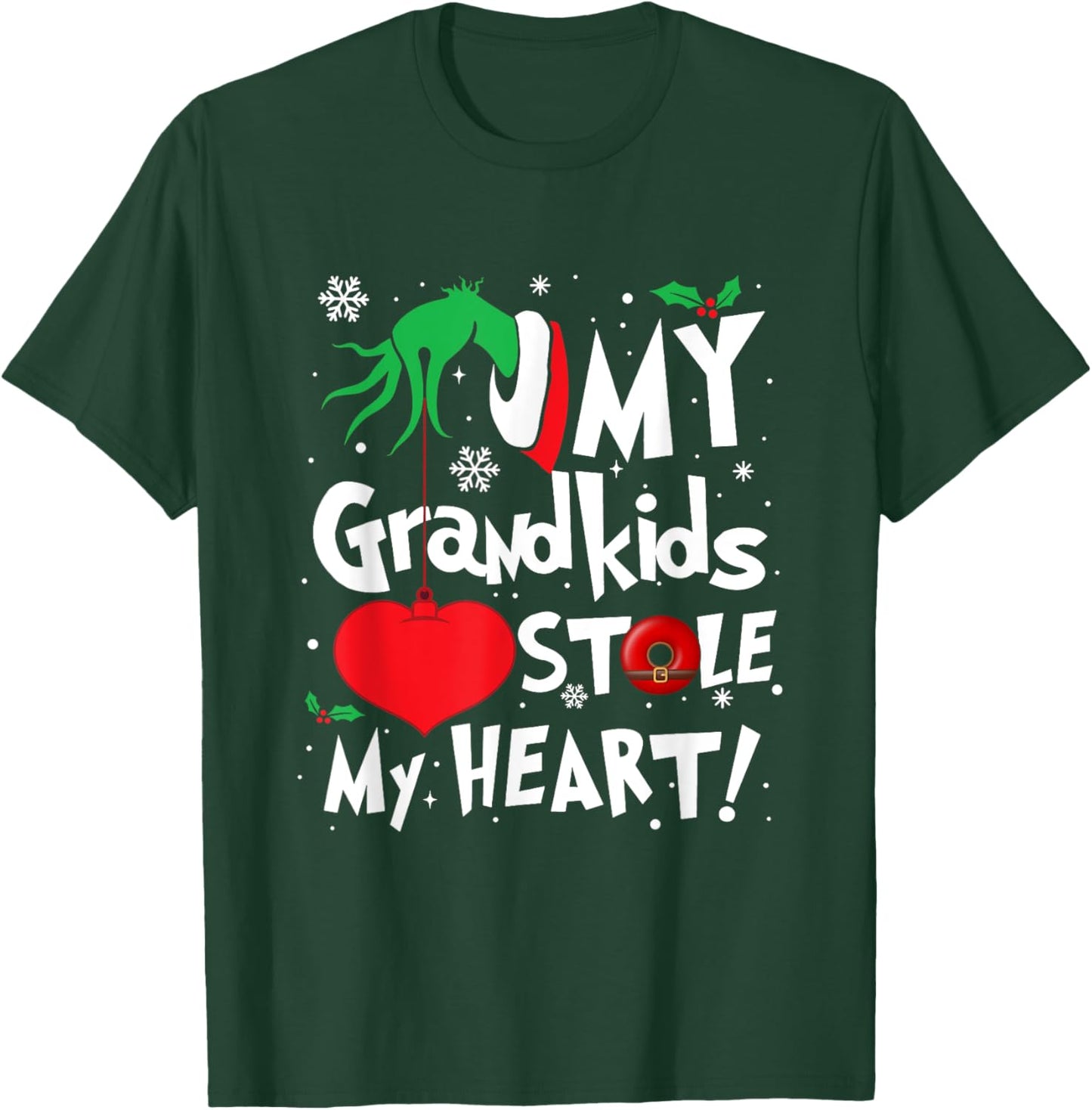 My Grandkids Stole My Heart Funny Christmas Vintage Xmas T-Shirt - T-Shirt | Forest