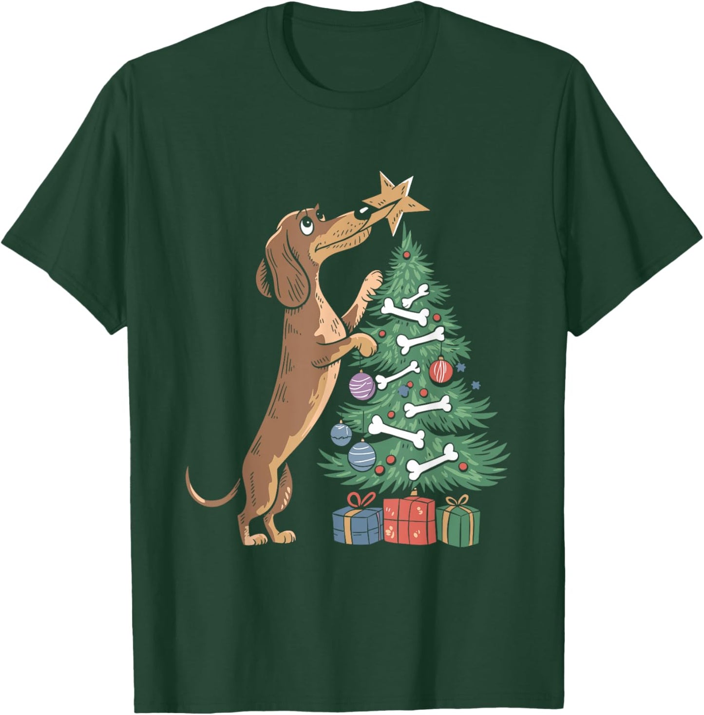 Dachshund Dog Christmas Tree Puppy Lover X-mas Holiday T-Shirt - T-Shirt | Forest